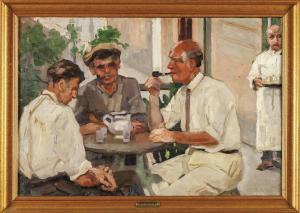 Na taberna, óleo sobre painel de Evasio Montanella