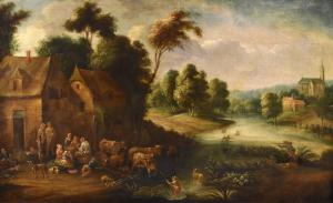 Paesaggio fluviale con villaggio, Théobald Michou (VENDUTO)