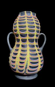 Phoenician' style globular glass vase with central narrowing. Fratelli Toso. Murano.