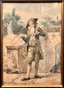 Gentiluomo, Modesto Faustini, acquerello XIX secolo