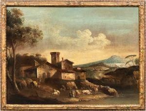 Francesco Tironi (Venice 1745 - Venice 1797) - Venetian landscape with shepherds and herds.
