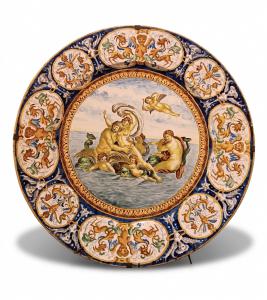 GRANDE PIATTO DA PARATA CON TRIONFO DI GALATEA SECONDA META' XIX SECOLO