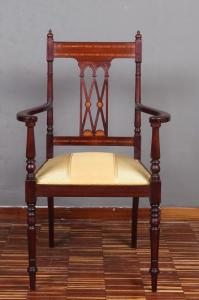 Antique Victorian mahogany armchair from the 1800s with inlays