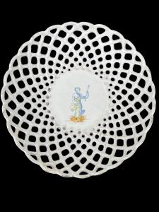 Perforated majolica basket-weave cup with Diana the Huntress in the center. Faenza.