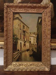 DIPINTO SU TAVOLA CON SCORCIO DI VENEZIA FINE XIX SECOLO