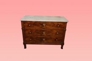 French Empire style chest of drawers in walnut and walnut burl from the 1800s