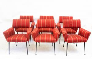 Set of six armchairs with original red upholstery, 1950s