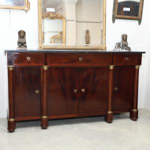 Empire mahogany sideboard with gray marble top