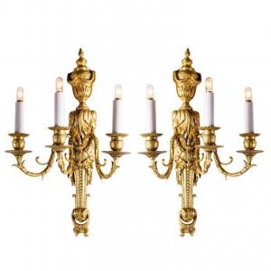 Pair of Italian Louis XVI Gilt Bronze Sconces 1880 circa