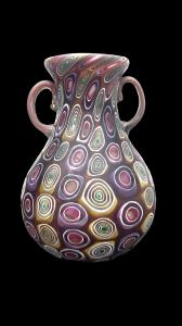 Vasetto in vetro  a due manici con murrine concentriche.Fratelli Toso.Murano.