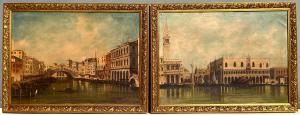 Raro par de pinturas retratando Veneza
