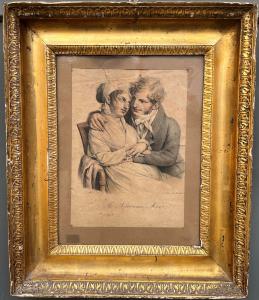 Frame with print: "The ninth month....", signed Boilly