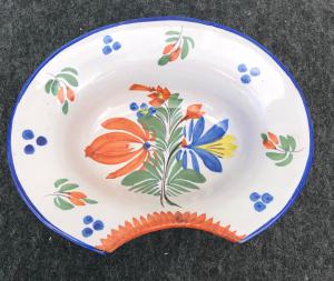 Oval shaving dish with floral decoration. France.
