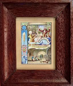 serie di 6 tempere su carta incorniciate con scene sulla produzione del vino.Francia.E.Auger. Cm 20,5x17,5 ( con cornice). Cm 11x7,5 ( senza cornice)