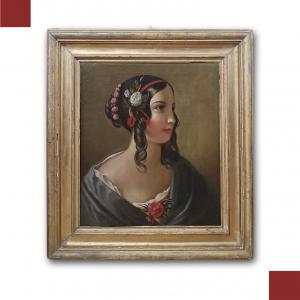 RITRATTO DI GIOVINETTA OLIO SU TELA META’ XIX SECOLO