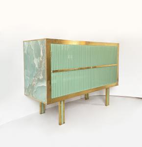 Bar móvel / Credenza - vidro verde sálvia e latão 1970