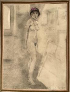 Edouard Chimot - Nudo femminile in piedi con cappellino