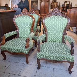 Conjunto de 4 poltronas de palácio em nogueira