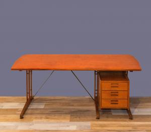 Mesa de escritório ILA (Industria Lombarda Arredamenti) em teca e metal modelo Ss34, Itália, 1959