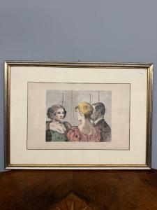 Watercolor etching Alberto Sughi "figures" 74x55cm