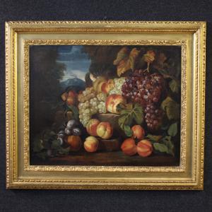 Antique 17th-century Italian painting, still life with fruit
