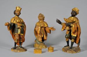Polychrome and gilded wooden sculptures depicting the Three Wise Men, Venetian art from the 18th century