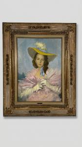Adriano Gajoni, Ritratto di signora con cappello e ventaglio