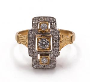 Anello in oro con diamanti taglio brillante anni '50