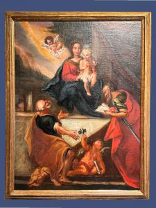 Madonna con bambino e santi Pietro e Paolo, olio su tela di ambito napoletano dei primi del XVIII secolo