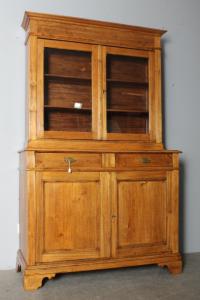 Antica credenza doppio corpo toscana pioppo massello XIX sec . restaurata naturale .Dispensa mis 125 x 50 . h 203