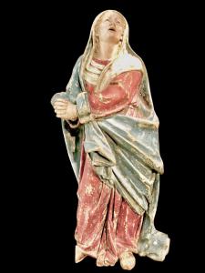 Polychrome wooden sculpture with glass eyes depicting Our Lady of Sorrows. Naples.