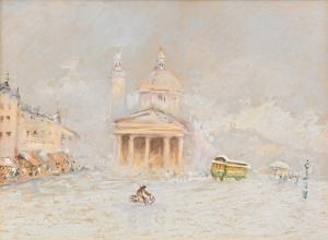 "Altes Mailand" Pastell auf Papier von Giulio Falzoni, "Vecchia Milano" pastello su carta di Giulio Falzoni