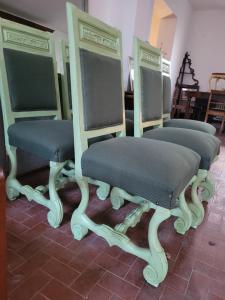 Six antique chairs in Venetian green, 18th-century style, restored.