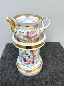 Porcelain night light-herbal tea maker decorated with roses and gold highlights. France.
