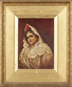 Ritratto di giovane, olio su tavoletta, scuola spagnola secolo XIX