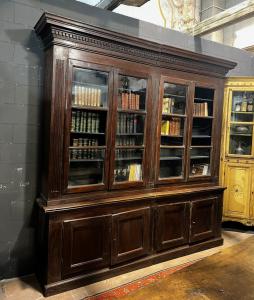LIB166 - Antique walnut bookcase, 19th century, Measures cm W 265 x H 260 x D 47