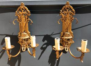 coppia di appliques in bronzo dorato