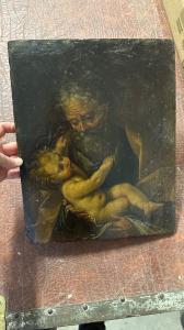 Painting, oil on panel "Saint Joseph with the Child Jesus" - late 17th and early 18th century.