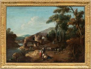Giuseppe Zais (Forno di Canale 1709 - Treviso 1784) - Paesaggio con pastori, armenti e ponte in rovina.