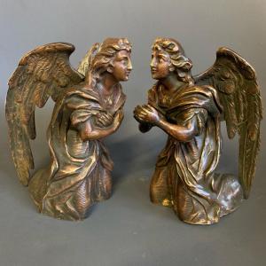 PAR DE ANJOS DE BRONZE EM ORAÇÃO - SÉCULO XIX