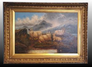 MOUNTAIN PASTURE WITH SHEEP - FRANCE - 19TH CENTURY