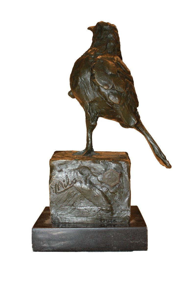 Portugiesische Skulptur, signiert Milo, 20. Jahrhundert, Darstellung eines Stieglitzes