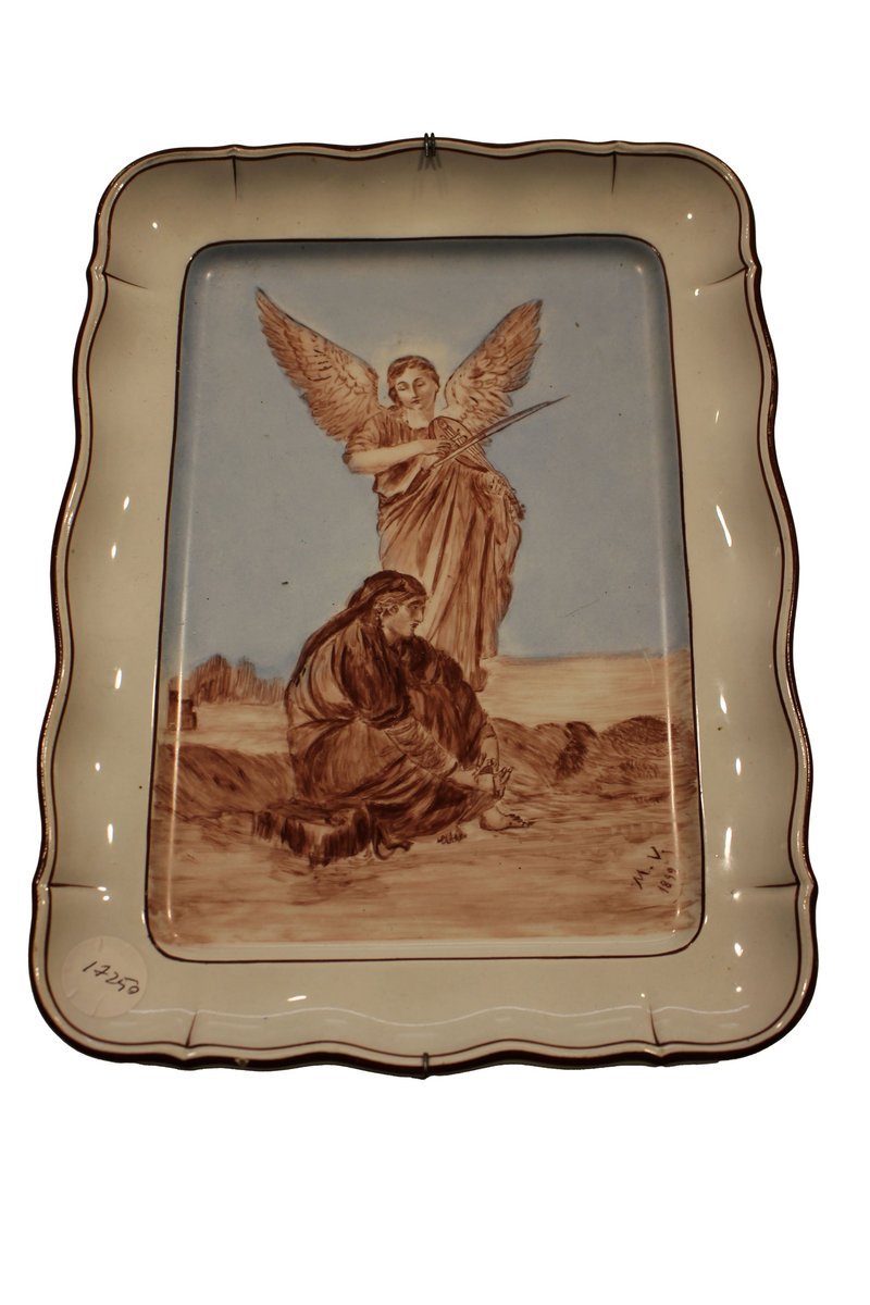 Bandeja Francesa de Porcelana com pintura de Anjo com violino e Madona