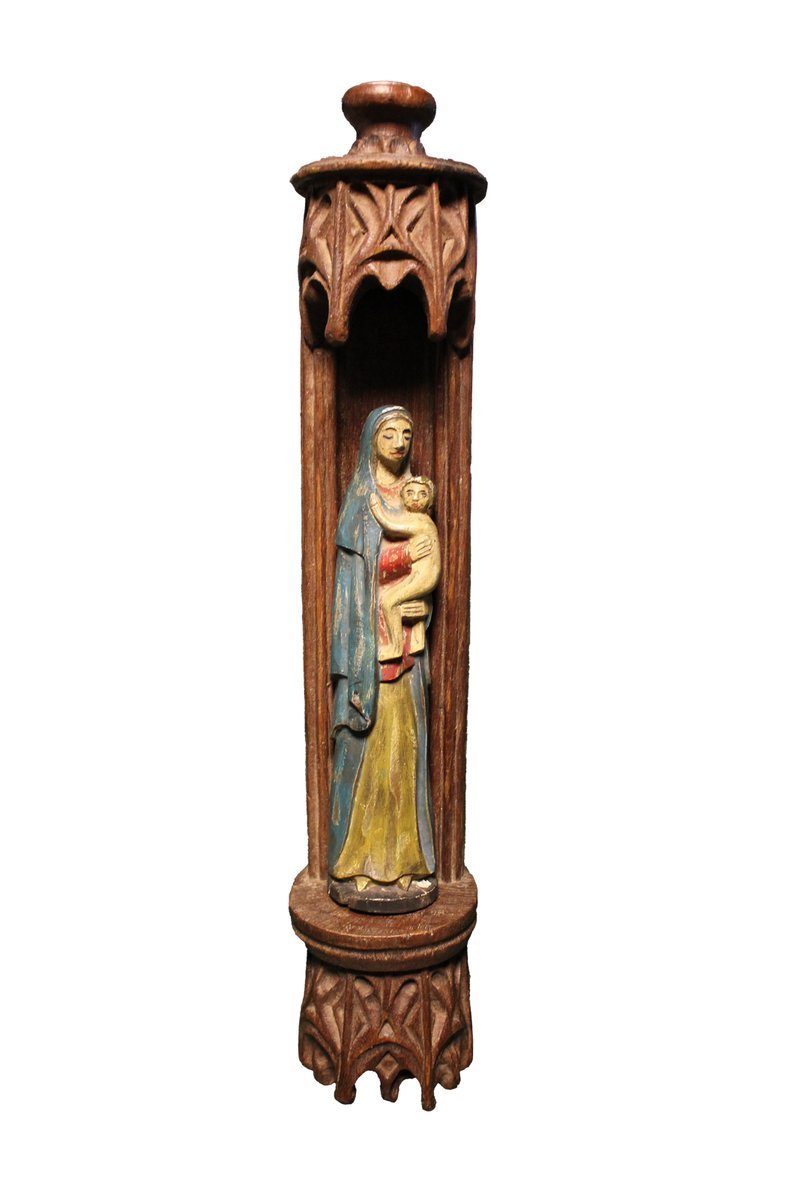 Escultura Madonna em madeira do século XVII com Tabernáculo