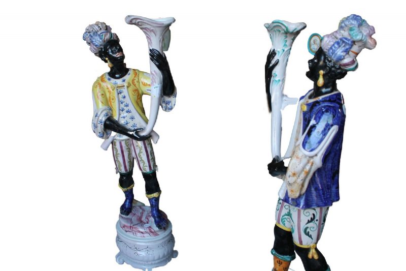 Coppia di Mori in Ceramica Italiani di inizio 1900 Elettrificati