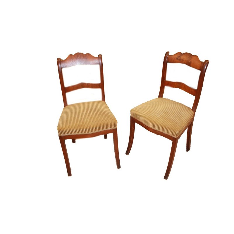 Gruppo di 4 sedie Biedermeier del 1800 in Mogano Biondo
