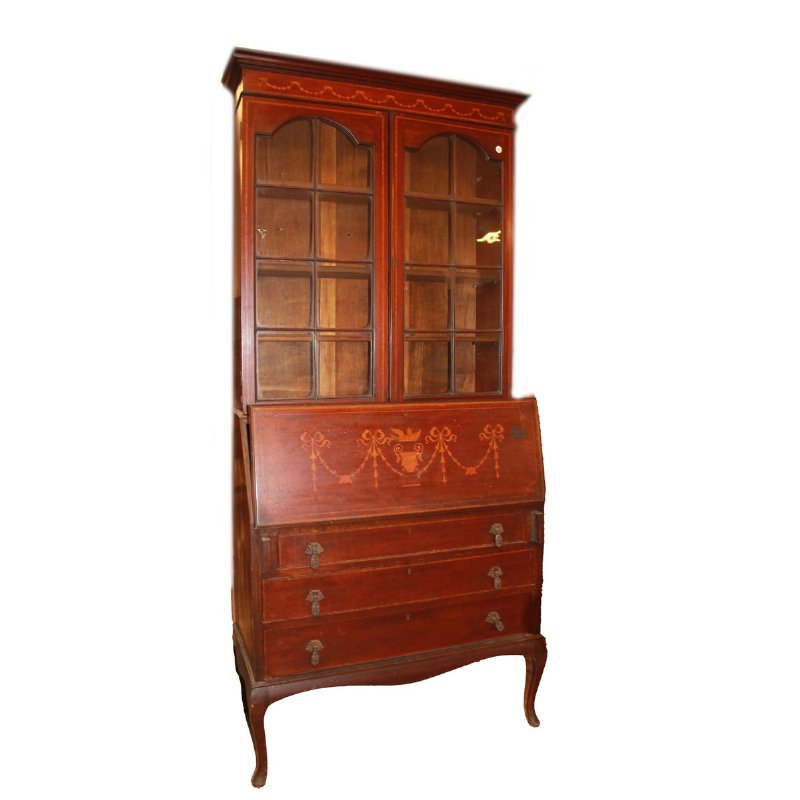 Pequeno Trumeau Vitoriano de Mogno Inlaid de 1800
