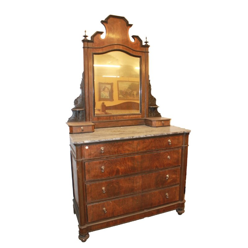 Genoese Italian dresser and nightstands, late 1800s, Louis Philippe style, rosewood.