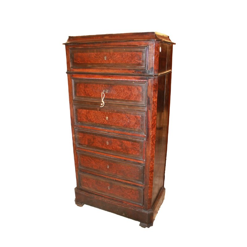 French Louis Philippe Style Secrétaire in Elm and Ebony Wood - 19th Century