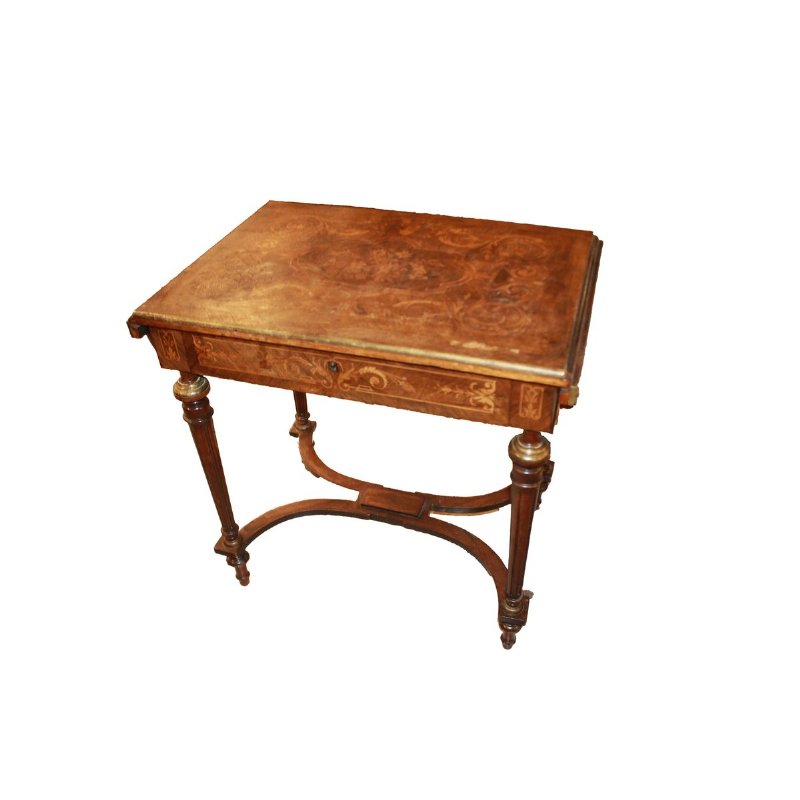 Inlaid Living Room Side Table with Drop Leaves, 19th Century